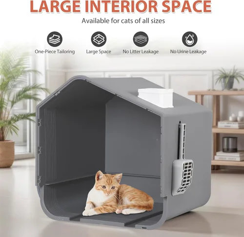 Miniatura 5 de Caja de arena grande cerrada para gatos con alfombrilla y cuchara de arena cubierta para gatos, inodoro inodoro inodoro antisalpicaduras