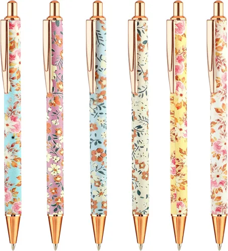 Miniatura 8 de TIESOME 6 piezas de bolígrafos de bola de arte floral, bolígrafo retráctil de 1.0 mm de moda, bolígrafo negro personalizado, adecuado para mujeres