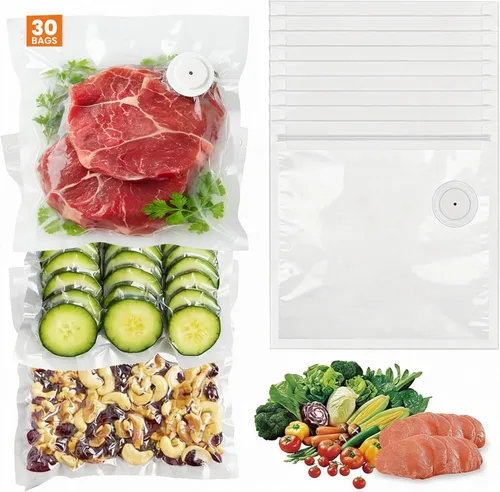 Sellador al vacío compacto para alimentos, máquina selladora al vacío recargable con 30 bolsas selladoras al vacío reutilizables, sellador de