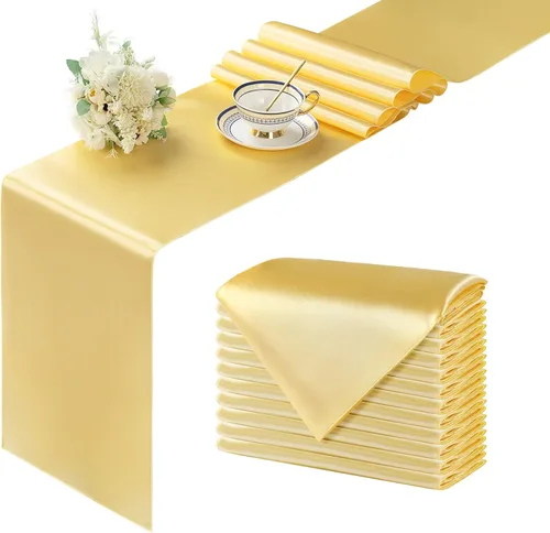 Miniatura 20 de Manyshofu 24 Piezas Caminos de Mesa de Satén Plateado – Tamaño Largo de 12 x 108 Pulgadas, Decoración de Camino de Mesa para Fiestas Brillante
