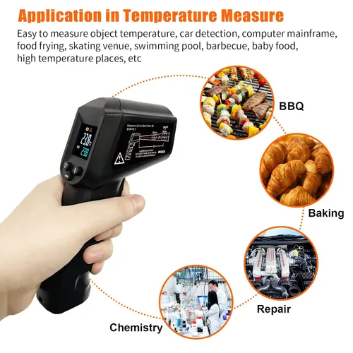 Miniatura 6 de Termómetro infrarrojo pistola de temperatura -58℉~ 1022℉ (-58.0 °F ~ 1,022.0 °F) Termómetro infrarrojo láser digital sin contacto con pantalla a