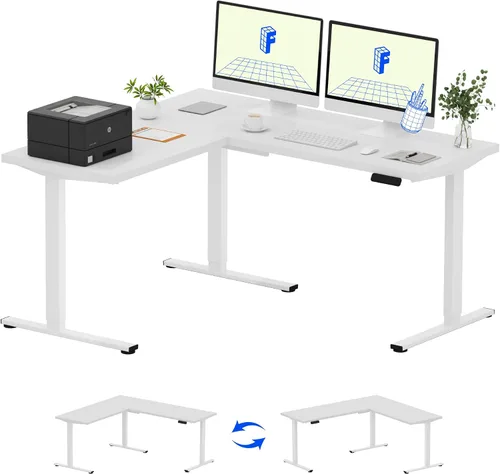 Miniatura 28 de FLEXISPOT Escritorio de pie en forma de L, escritorio de esquina eléctrico de altura ajustable de 63 x 47 pulgadas, estación de trabajo