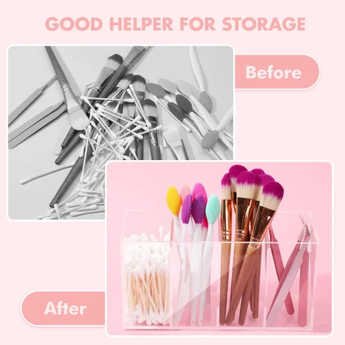 Miniatura 4 de Organizador de maquillaje acrílico de 4 compartimentos con tapa, organizador de carrito de pestañas para Lash Techs, almacenamiento de baño con 4