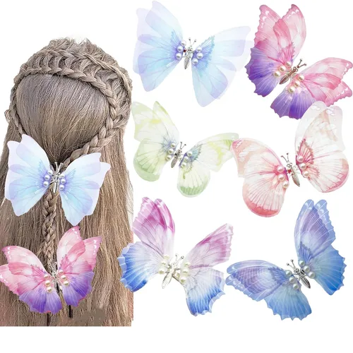 Miniatura 15 de Clip de mariposa para decoración del cabello, pinzas para el cabello de mariposa en movimiento para niñas (Bule-10PCS)