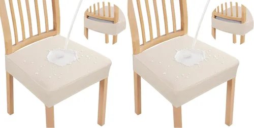 Miniatura 35 de Smiry Juego de 4 fundas de asiento impermeables para sillas de comedor, tela jacquard elástica, extraíble y lavable, fundas protectoras de asiento