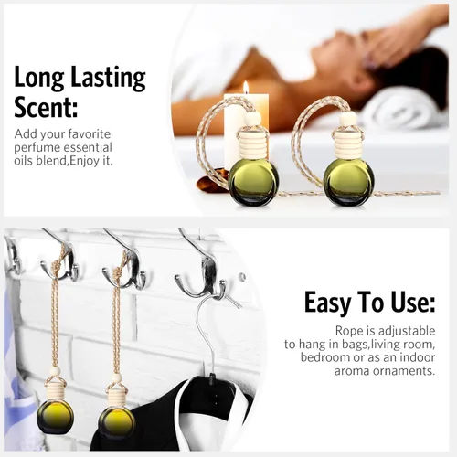 Miniatura 6 de BBTO 100 ambientadores para automóvil con tapa de madera, difusor de aromaterapia vacío, soporte de fragancia transparente para automóvil, colgante
