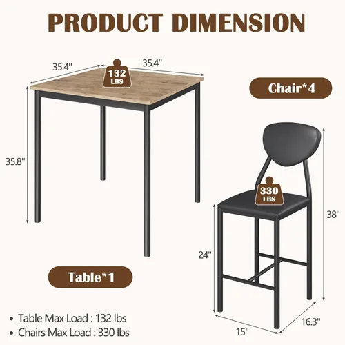 Miniatura 2 de EROMMY Juego de mesa de comedor para 4, mesa de cocina moderna y sillas con tapicería de piel sintética, mesa de comedor de madera con sillas