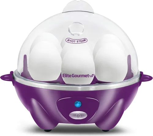 Elite Gourmet EGC700P# Cocedor Rápido de Huevos, 7 Huevos Hervidos Fáciles de Pelar, Duros, Medianos, Suaves, Escalfador, Máquina para Omelettes,