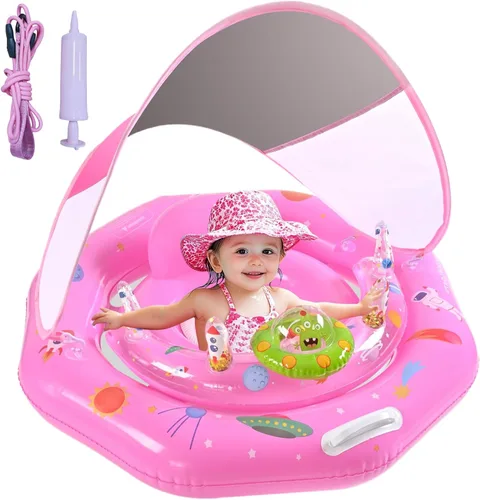 Miniatura 10 de Flotador de piscina para bebé con toldo, flotador inflable para bebé con protección solar UPF50+, flotador de piscina infantil con consola
