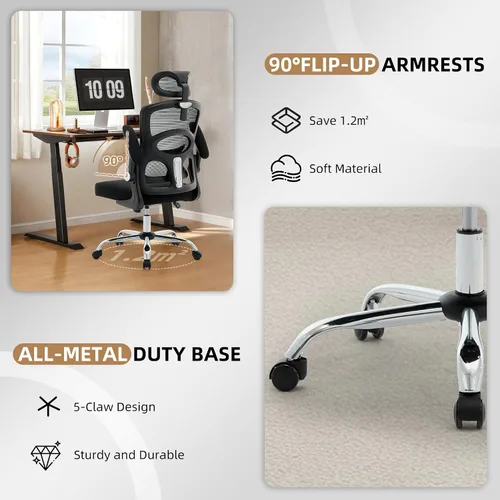 Miniatura 6 de Silla de oficina ergonómica - Silla de escritorio de oficina de malla para el hogar con ruedas, silla de juegos de computadora con respaldo alto