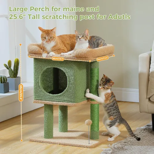 Miniatura 2 de PAWZ Road Árbol para gatos de interior, torre de cactus para gatos de 26 pulgadas con percha grande, condominio privado, condominio pequeño