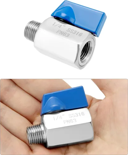 Miniatura 4 de QWORK Mini válvula de bola de 1/4 de pulgada de acero inoxidable 316, hembra x macho NPT válvula de cierre de rosca, mango de cuarto de vuelta