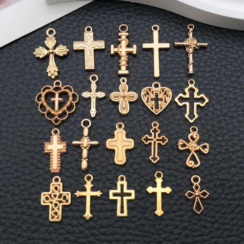 Miniatura 5 de WOCRAFT 60 piezas de dijes de pulsera de cruz dorada KC para juegos de fabricación de joyas, collares, pulseras, llaveros, kit de suministros de KC
