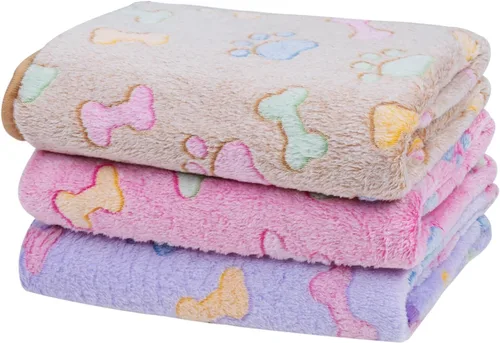 Dono 1 paquete de 3 mantas para perros, manta de forro polar suave y esponjosa para mascotas, tapete cálido para dormir, diseño de huellas de