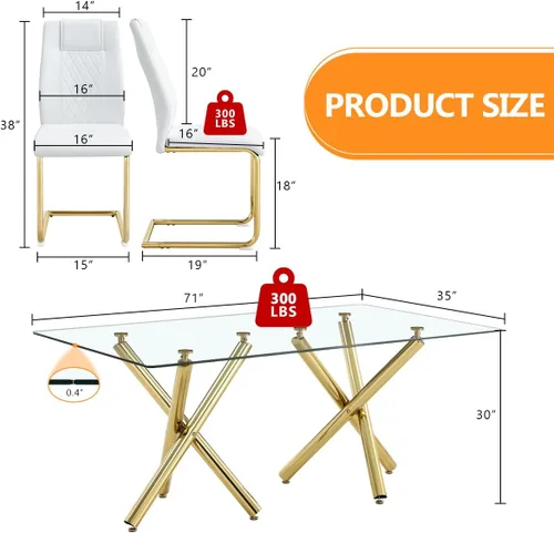 Miniatura 2 de Juego de mesa de comedor de cristal para 6,71 pulgadas, mesa de comedor para 6, mesa de cocina rectangular grande de vidrio templado y 6 sillas