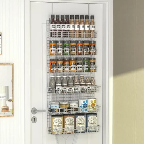 JKsmart Organizador de estantes para especias de 6 niveles montado en la pared y sobre la puerta para cocina, despensa, baño, dos tamaños, gran