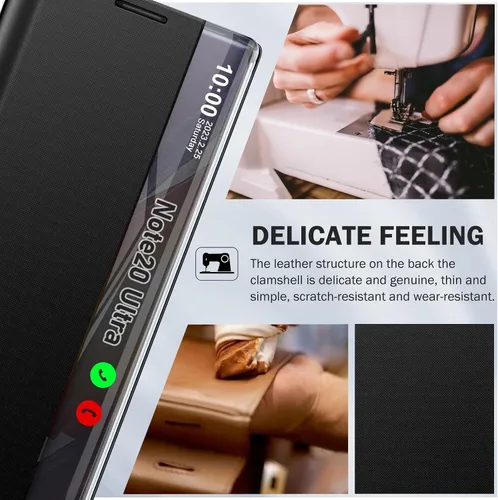 Miniatura 3 de Funda de cuero transparente para Samsung Galaxy Note 20 Ultra 5G para Samsung Note 20 Ultra, espejo delgado, PC duro, función atril de lujo, a Negro