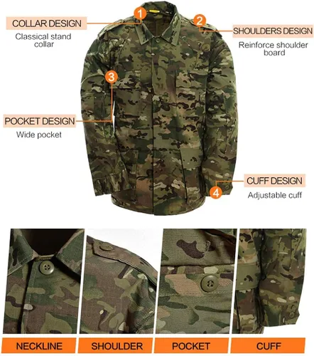 Miniatura 4 de LANBAOSI Conjunto de uniforme táctico de combate BDU para hombre, camisa militar, chaqueta y pantalones