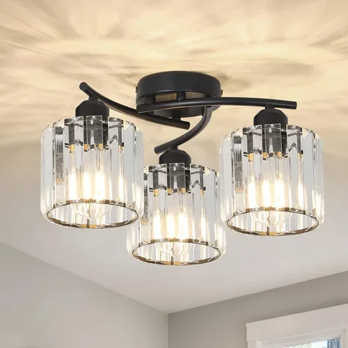 Miniatura 16 de PAUFUL Lámpara de Techo Semiempotrada de Cristal, Lámparas de Techo Modernas de 3 Luces Cerca del Techo, Lámparas de Cocina Negras con Pantalla