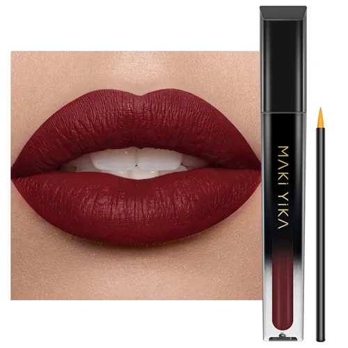 Miniatura 16 de MAKI YIKA Lápiz labial rojo burdeos para mujer, pintalabios de larga duración, sin manchas, mate, líquido, a prueba de transferencia, sin crueldad