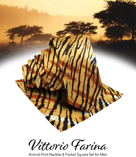 Miniatura 2 de Juego de corbata Kente con estampado africano y animal y pañuelo de bolsillo a juego