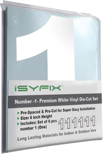 Miniatura 72 de iSYFIX - Calcomanías de vinilo blancas con número 0 (cero) - Juego de 6 unidades de 1.5 pulgadas autoadhesivas - Decalcomanías premium troqueladas