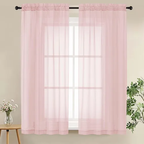 Miniatura 54 de LIVEKID Cortinas traslúcidas negras de cocina de 36 pulgadas de largo, cortinas cortas filtrantes de luz, 2 paneles de gasa aireada, texturizadas