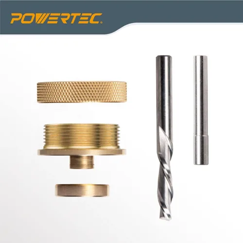 Miniatura 2 de POWERTEC Kit de incrustaciones de enrutador, juego de guía de buje de latón macizo con pasador de alineación, brocas en espiral de carburo