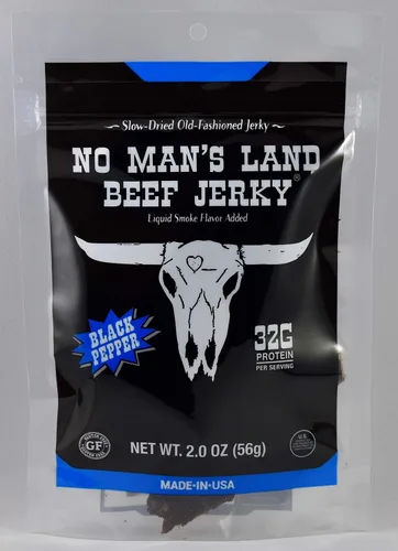 Miniatura 14 de No Mans Land Beef Jerky - Pimienta negra Tiras de carne seca secadas lentamente, ahumadas y sazonadas Bocadillo de carne de res alto