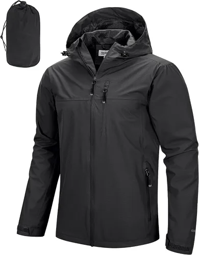 Miniatura 13 de 33,000ft Chaqueta de lluvia plegable para hombre, chaqueta ligera impermeable con capucha, impermeable tipo gabardina para ciclismo