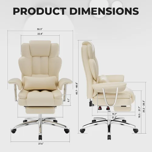 Miniatura 3 de Big and Tall Executive Office Chair with Adjustable Footrest PU Leather Reclining Computer Chair Ergonomic High Back Swivel Heavy Duty for Home