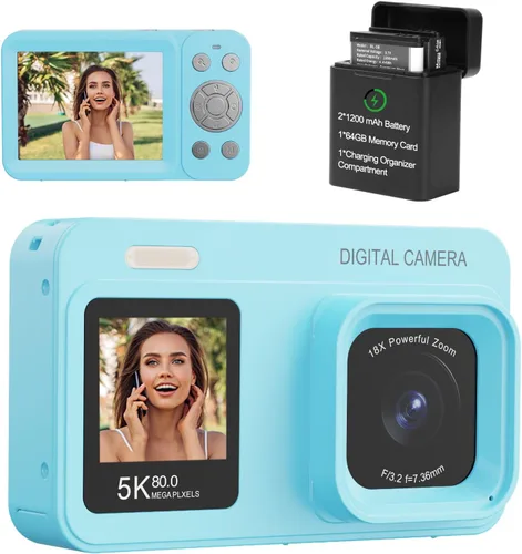 Miniatura 11 de Cámara digital de doble pantalla 5K mejorada, cámara de fotografía de vlog de 80 MP para YouTube, campus, viajes, cámara compacta de apuntar y Negro