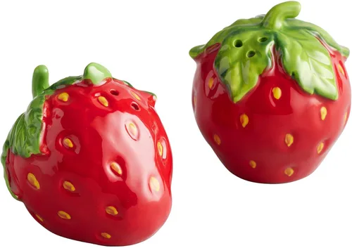 Juego de saleros y pimenteros de fresa, pequeño y lindo juego de salero y pimentero de cerámica con diseño rojo y verde, decoración de cocina de