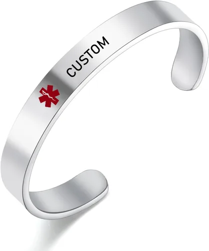 Miniatura 23 de LoEnMe Jewelry Pulseras de alerta médica personalizadas para hombres y mujeres, personalizable, grabado gratuito, acero inoxidable, pulsera