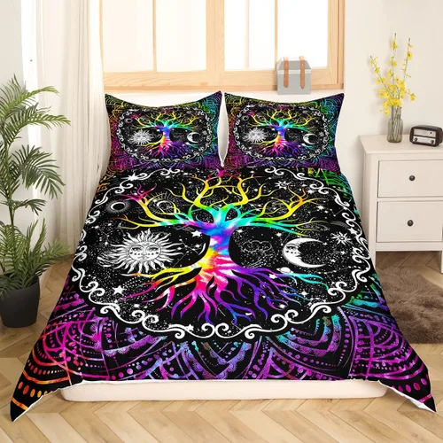 Miniatura 33 de Erosebridal - Juego de ropa de cama con diseño de parque nacional, funda de edredón de montañas humeantes, funda de edredón verde bruma y árbol