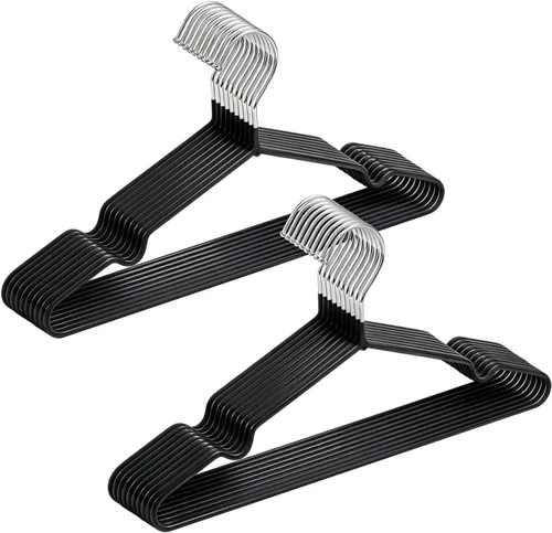 Amber Home Paquete de 20 perchas de metal recubierto de goma negra, perchas antideslizantes de 16 pulgadas, perchas de metal con muescas redondas