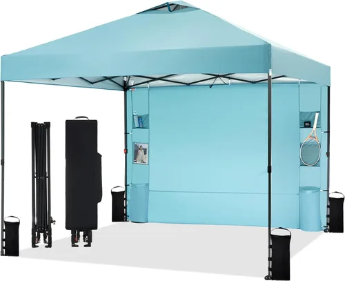 Miniatura 20 de Tunbne - Toldo desplegable de 10 x 10 pies con 1 pared lateral y 6 bolsillos, instalación de un solo empuje, tienda de sombra instantánea con techo