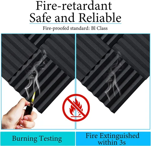 Miniatura 4 de Paquete de 12 paneles acústicos, de alta densidad de 12 x 12 x 2 pulgadas, insonorizantes, resistentes al fuego, paneles insonorizados para estudio
