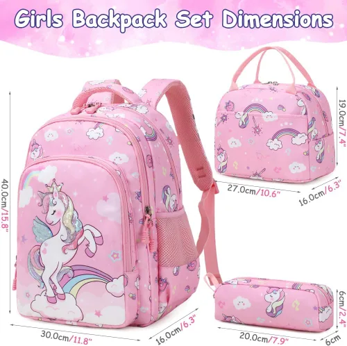Miniatura 92 de Juego de mochila para niñas y adolescentes, mochila escolar para niños con bolsa para el almuerzo, estuche para lápices, mochilas escolares