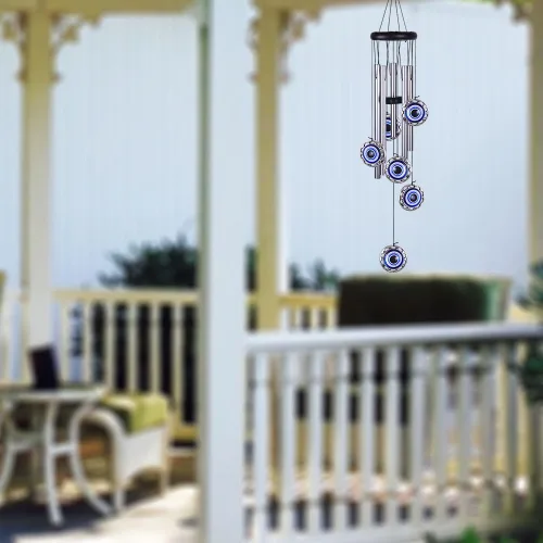 Miniatura 9 de Campanillas de viento con amuleto de ojo malvado azul para colgar al aire libre, atrapavientos con bendición de ojo malvado móvil, campanas