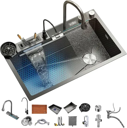 Fregadero de cocina de acero inoxidable 304 bajo encimera empotrable de un solo cuenco, con grifo de cabezal rociador extraíble, con lavadora de