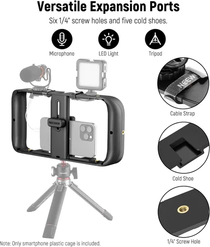 Miniatura 4 de NEEWER Plataforma de video para teléfono móvil, jaula estabilizadora de agarre para teléfono móvil con zapata fría y rosca de 1/4 pulgadas