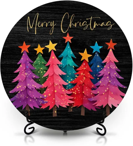 Miniatura 14 de Decoraciones navideñas para el dormitorio del hogar, letrero redondo de madera de cacao caliente con soporte de hierro para estante de mesa de Hot