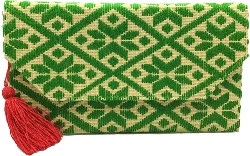 Bolso Clutch "Juana", hecho por Jühue Artesanal, bolso hecho a mano hecho en México, Bolso de mano verde, Bordado a mano, pieza única, Bolso de mano