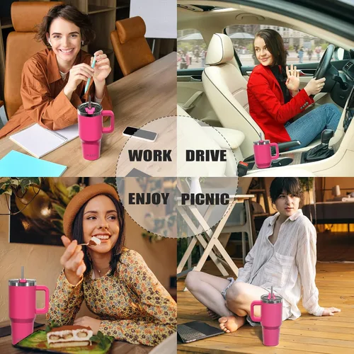 Miniatura 8 de Vaso de 20 onzas con asa, vaso con tapa y popote, taza de doble pared aislante de acero inoxidable para viaje (mantiene frío por 34 horas), botella
