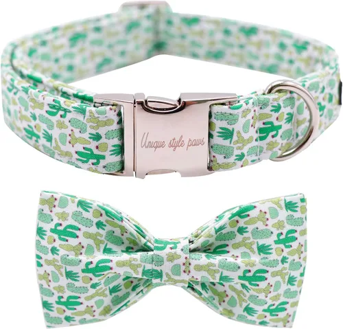 Miniatura 7 de Collar de perro de algodón con lazo floral a cuadros de Unique Style Paws, collar de perro colorido con lazo para perros pequeños, medianos y Plaid