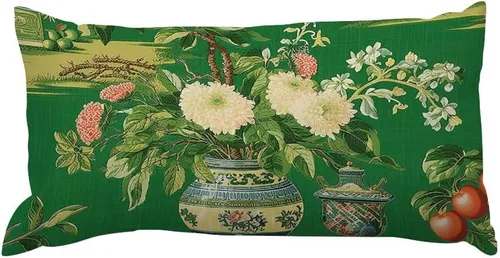 Miniatura 11 de Chinoiserie Throw Pillow Case Red Peony Floral Lumbar Pillowcases Asian Style Decorative Pillow Home Cotton Linen 12x18 Rustic Cushion Cover for