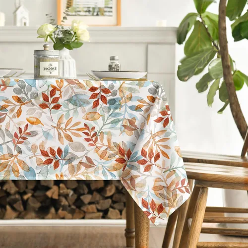 Miniatura 3 de Horaldaily Mantel de otoño de 52 x 70 pulgadas, diseño de hojas de acuarela naranja y azul, para decoración de fiestas, picnic, cena