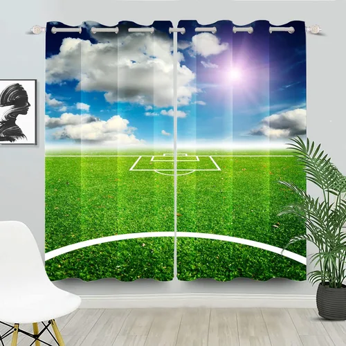 Miniatura 18 de Cortinas opacas de fútbol para dormitorio de niños, con temática deportiva, para sala de fútbol, cortinas de fútbol en blanco y negro