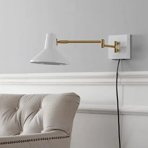 Miniatura 10 de JONATHAN Y JYL1302A - Lámpara moderna de brazo oscilante de 16 pulgadas color blanco/latón dorado con puerto USB, lámpara de noche LED de mediados